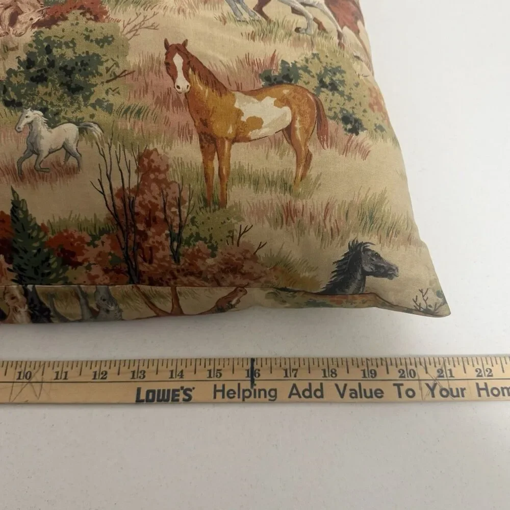 Vintage Horse Pasture Pond Fabric Handmade Pillow 21”x15” Cabin Equestrian - Picture 7 of 8